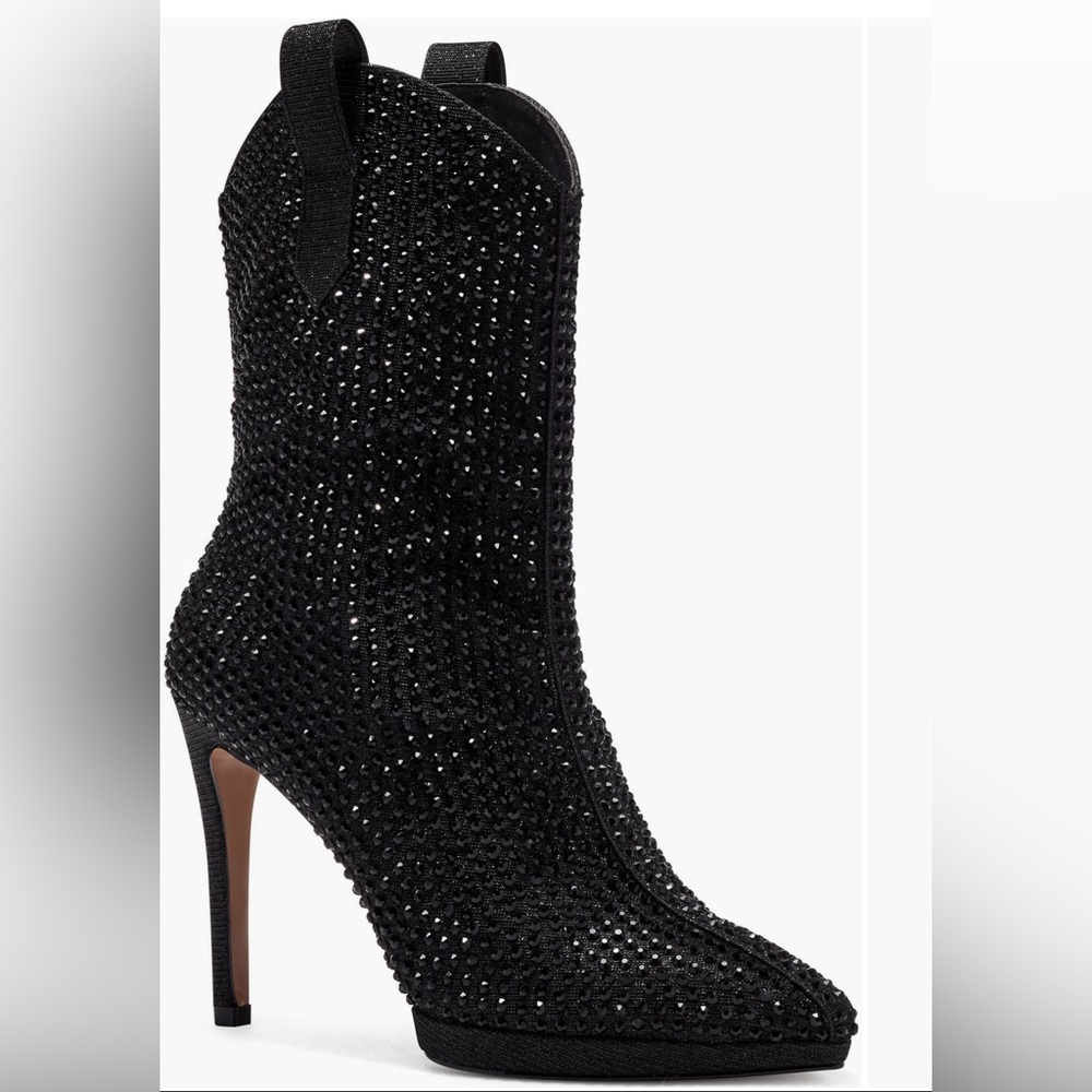 Elegant Black Rhinestone Ankle Boots